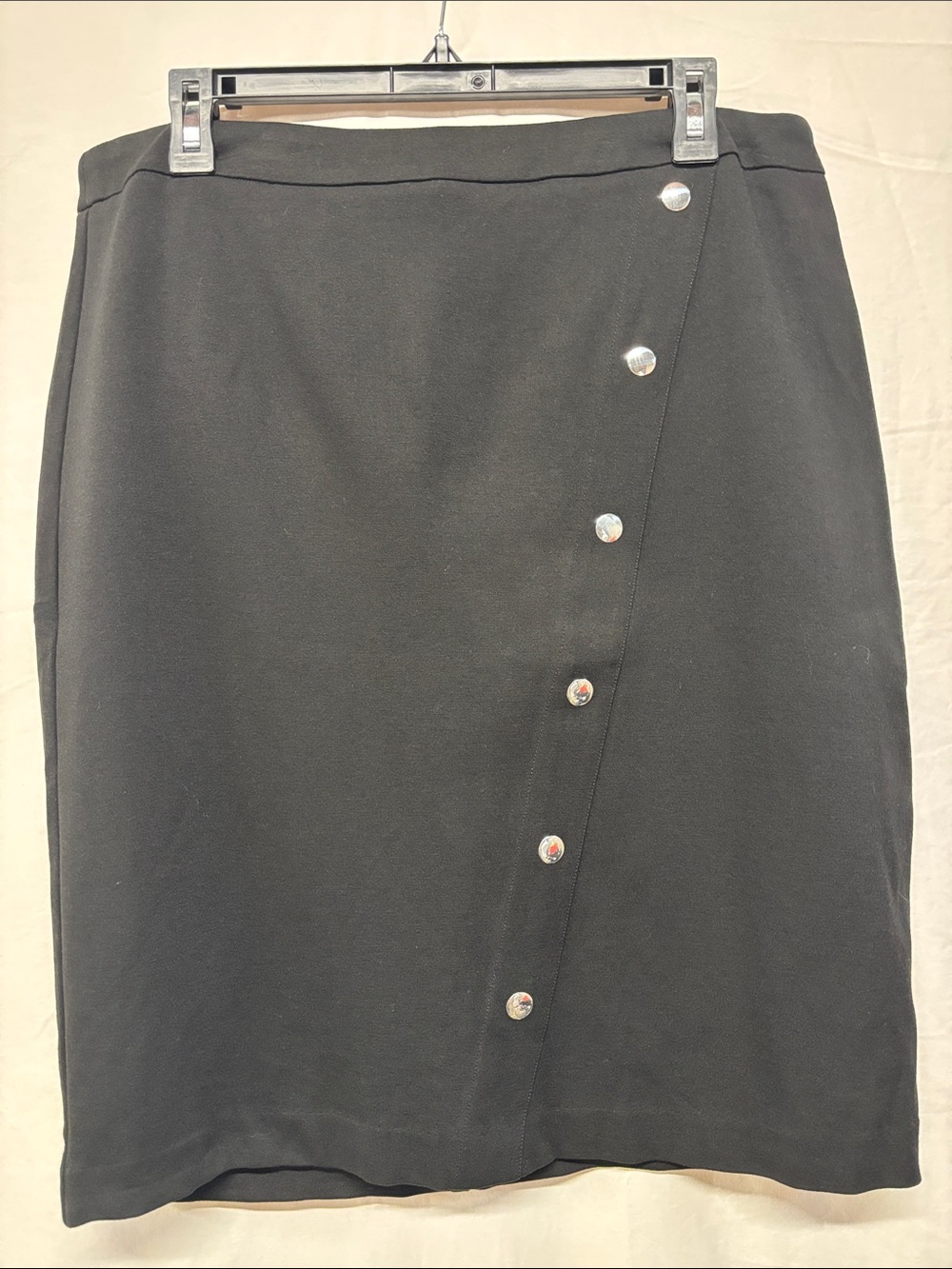 Soho Apparel Black Pencil Skirt with Silver Button Detail